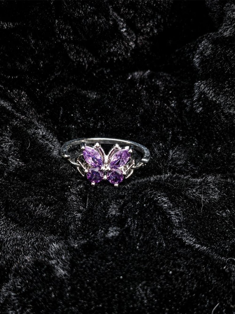 SILVER Butterfly with AMETHYST Gemstone Wings Ring SIZE 7...26011